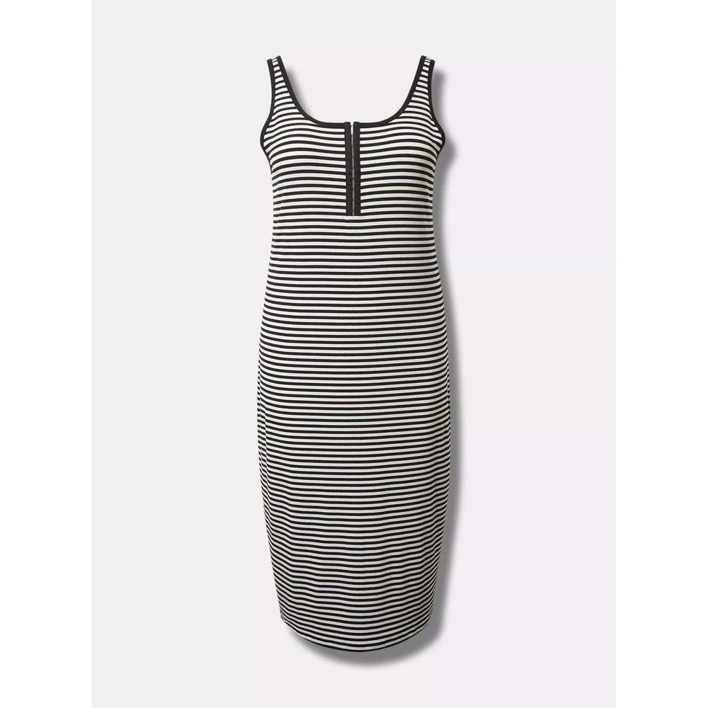 Torrid Black White Striped Ribbed Hook‎ Eye Front Midi Bodycon Tank Dress Womens - Picture 4 of 8